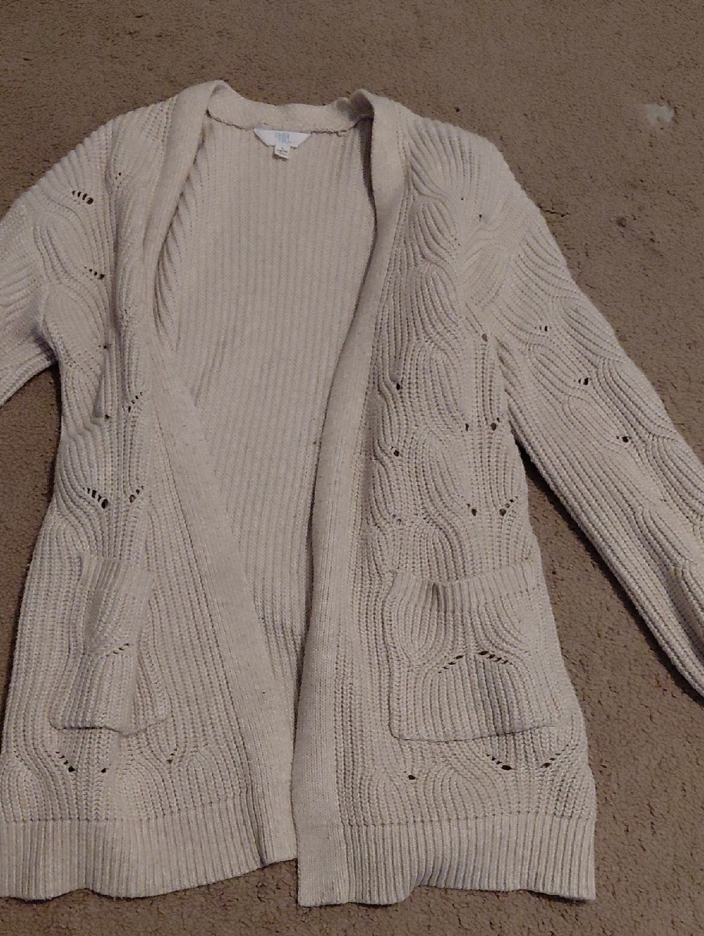 Time and Tru Cream Open-Front Cable Knit Cardigan